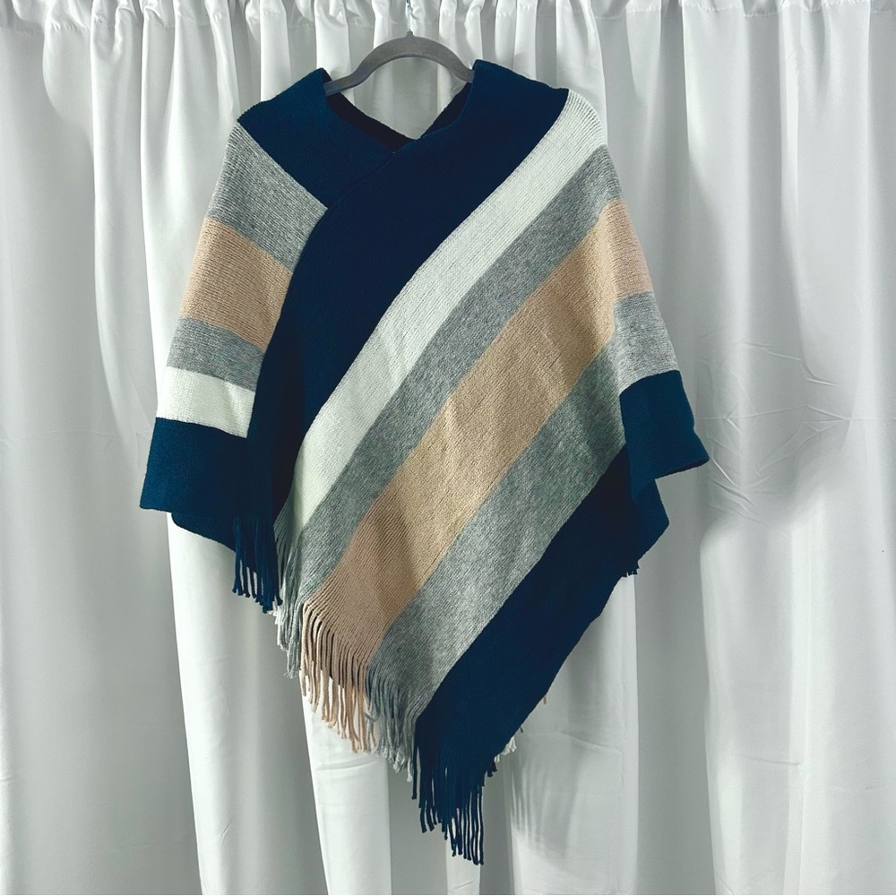 Striped Fringe Poncho